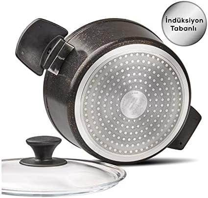 Karaca Biogranit cookware Set, Black/Gold, Induction Base, 7-Piece cookware Set, Non-Stick Coating, Pot pan Set with Glass lids, Dishwasher-Safe, Granite