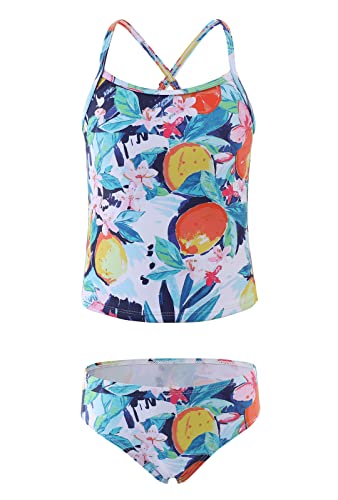 Image of HowJoJo Girls Two Piece Tankini Swimsuit Green Floral Bathing Suit Swimwear
