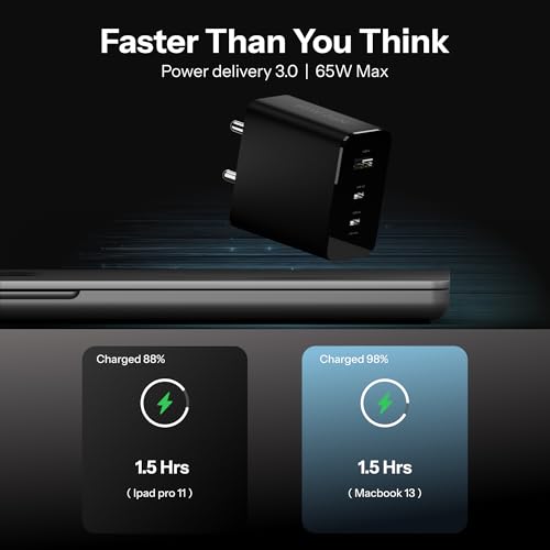 Image of AILKIN 65W Gan Trio Charger Adapter,3 Port USB Type C to A Fast Wall Charging Compatible with Nothing CMF Phone 1 /Nothing Phone 2 /2a /2a Plus /3a /3a Plus /Tablet /Samsung Galaxy S24 /S25 Series & More