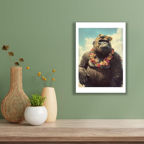 Impression d'art Gorilla Spiffing Prints, singe avec lei tropical - 3