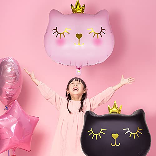 4 Pieces Crown Cat Foil Balloon 36" Crown Cute Cat Balloon,Child Kitten Pet Theme Cartoon Baby Shower Wedding Kids Birthday Party Decoration Inflatable Balloon (Black, Pink) #TOP4