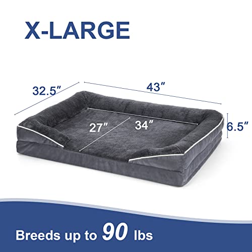Dog Bed, Dog Beds For Large Dogs, Orthopedic Bolster Couch Pet Bed, Removable Washable Cover, Nonskid Bottom Couch, Dog Sofa Bed For Comfortable Sleep #TOP5