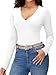 iGENJUN Women Long Sleeve V Neck Shirts for Women Business Casual Work Top Knit Slim Fit for Fall,White,M