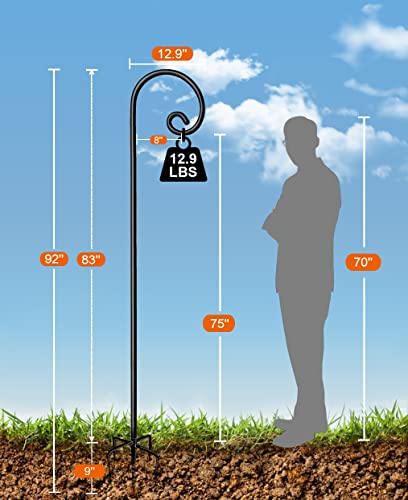 Koutemie 92 Inch Outdoor Shepherd Hook For Hanging Plant, Adjustable Heavy Duty Bird Feeder Pole With 5 Prong Base For Solar Lanterns, Black & 2 Packs #TOP2