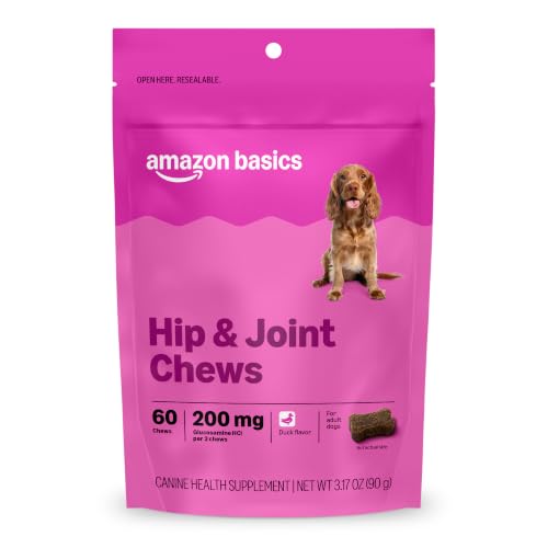 Image of Amazon Basics Dog Hip & Joint Daily Supplement Chews with Glucosamine, MSM, and Vitamin C, Duck Flavored, 60 Count, Packaging May Vary