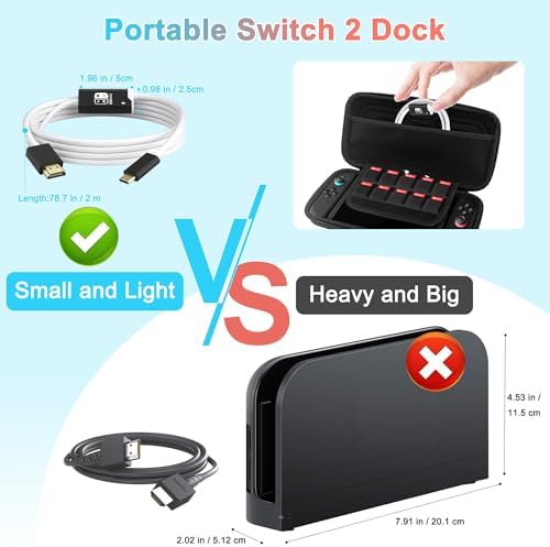 Switch 2 Dock, 4K@60HZ 6ft, USB C to HDMI Replacement Cable for Nintendo 2 Dock, Portable Travel TV Base Adapter & Travel NS 2 Docking Station Cord Compatible with Nintendo OLED - 2