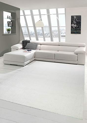 Wohnzimmer Teppich modern Kurzflor mit Uni Design in Creme Größe 160x230 cm Cover