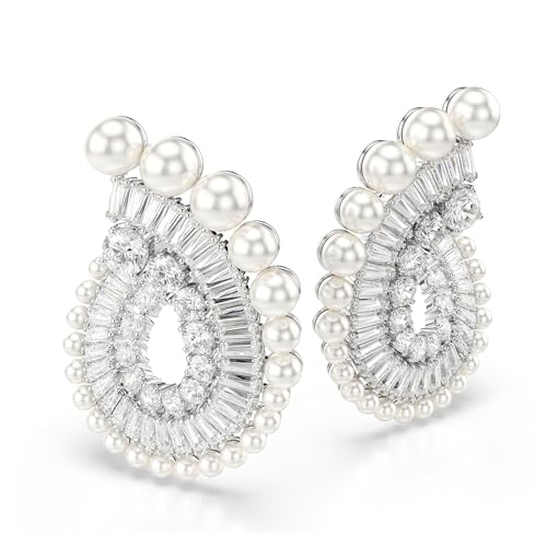 Ariana Grande Crystal and Pearl Pierced Earrings in Rhodium Finish - Part of the Ariana Grande x Swarovski Capsule Collection3