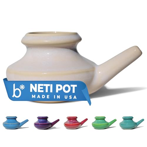 Baraka Handcrafted Ceramic Neti Pot - Nasal Rinse Tool for Home, Clears Nasal Passages, Hydrates Sinuses, Dishwasher Safe, Durable Food Grade Ceramic Glazes, Lightweight, Easy to Use - 10oz (Pearl)
