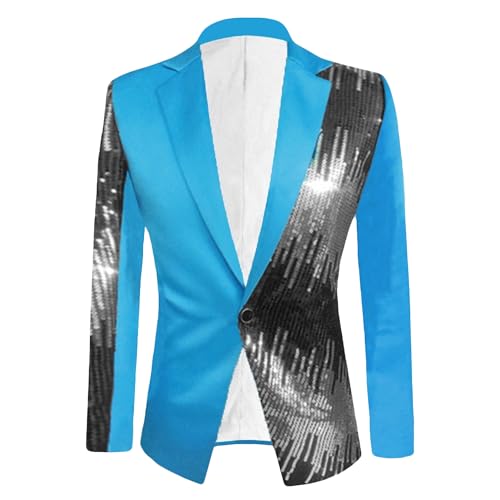 Mens Shawl Lapels Stage Sport Coat Formal Shiny Sequin Tuxedo Stylish 2 Color Conversion Casual Suit