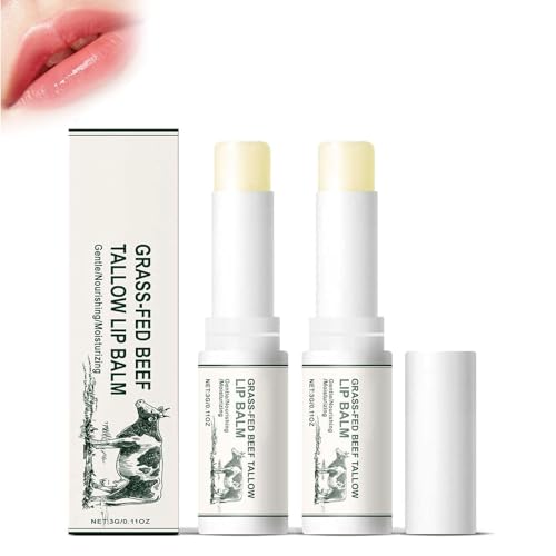 Bálsamo labial con rayo de carne de res, bálsamo de sebo de hierba orgánica natural, bálsamo labial de sebo hidratante, barro hidratante de flujo de ternera (2PCS)