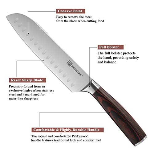 Image of KEEMAKE Santoku Knife Set of 3pcs, Japanese Chef Knife Sets with German High Carbon Stainless Steel 1.4116 Kitchen Knives, Pakkawood Handle Cutting Knives