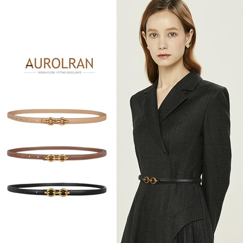 Image of Women's Fashion Classic Metal Buckle Leather Belt with Jeans Dress