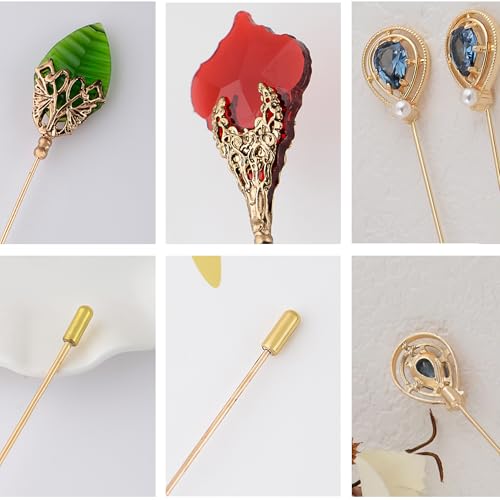 Image of Alilang 3Pcs Vintage Style Classic Long Handle Hat and Lapel Pins with Flexible Bendable Design on Hats, Scarves, and Suits