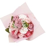 ポピー名古屋 ソープフラワー シャボンフラワー 造花 ギフト プレゼント 12輪ブーケ バラ 花束 約26cm クリアバッグ付き SBL-11 スモーキーピンク