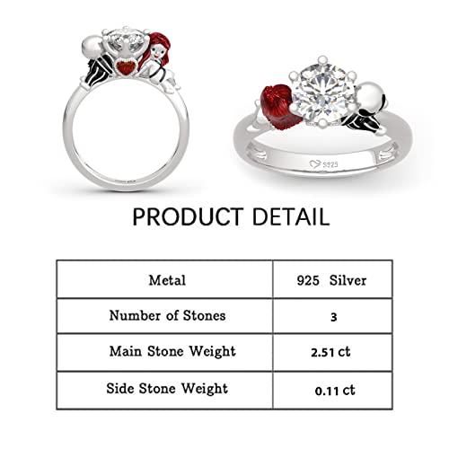 Image of Jeulia Hug Me Magic of Love Skull Couple Round Cut Sterling Silver Ring for Women Wife Girlfriend Engagement Wedding Anniversary Christmas Birthday With Jewelry Box