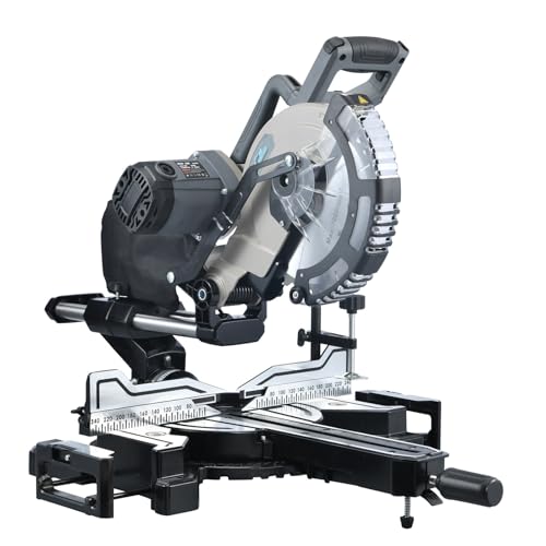 SwitZer 1800W Sliding Mitre Saw 255mm Double Bevel, 40 Tooth TCT 255MM Blade, Shadow Line Cutting Guide, Adjustable Cutting Depth, Wood & Laminate, Professional Dust Bag Included, Grey