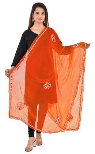 Image of YOUTHQUAKE Plastic Mirror Work Embroidered Chiffon Dupatta for Women & Girls