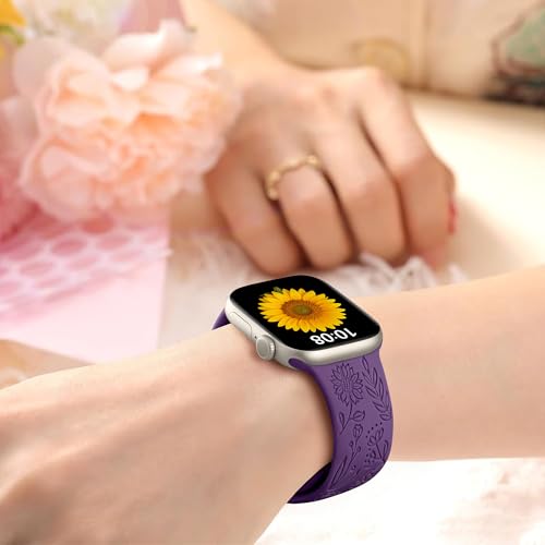 Image of SNBLK 6 Pack Floral Engraved Bands Compatible with Apple Watch Bands 40mm 41mm 42mm 38mm 44mm 45mm 46mm 49mm Women Men, Silicone Flower Pattern Strap for iWatch Series 11 10 Se Ultra 9 8 7 6 5 4 3 2 1
