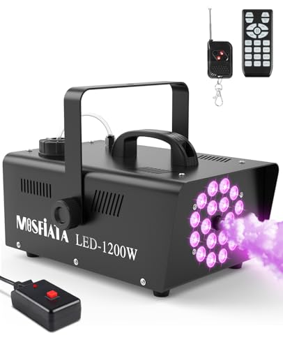 1200W Smoke Machine, 6000CFM Fog with 1000ML Capacity, Fog Machine 18 LED Lights with 4 Effects, for Outdoor Halloween Party Wedding DJ Party