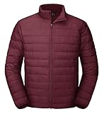 MAGCOMSEN Puffer Jacket Men Packable Down Jacket Lightweight Winter Coats Waterproof Insulated Jackets Wine Red L