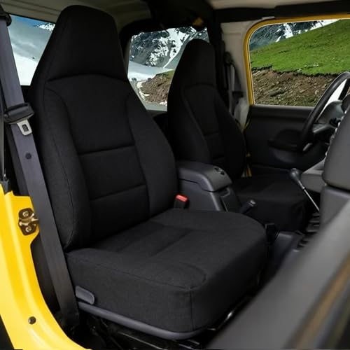 EDIETH Front Seat Covers for Jeep Wrangler TJ 1997 1998 1999 2000 2001 2002 Durable Automotive Interior Protection with Enhanced Padding - Black