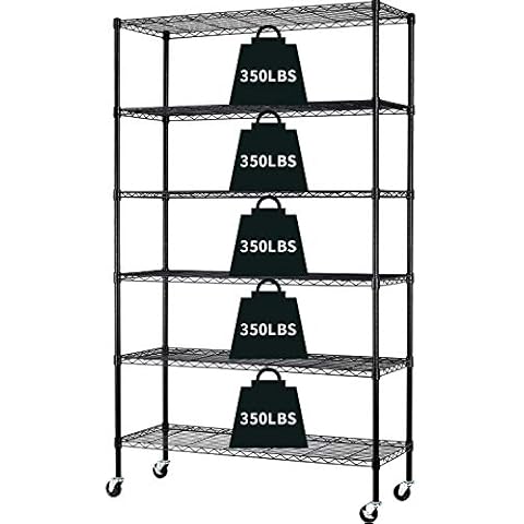 HCY 6-Tier Storage Shelf Heavy Duty Shelving Unit NSF Height Adjustable Metal Rack with Wheels for Laundry Bathroom Kitchen Garage Pantry Organization 2100 LBS Capacity-82*48*18 inch, (Black) Cover