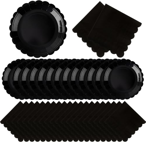 Tiangrid 120 Pcs Black Paper Plates and Napkins Party Supplies Bulk