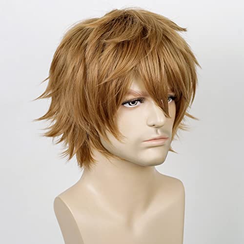 Image of Max Beauty Unisex Anime Short Brown Cosplay Wigs With Bangs Heat Resistant Hair for Party and Halloween for Gift + Free Cap