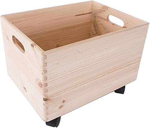 WooDeeDoo Caja de almacenamiento de madera grande sobre ruedas | 40 x 30 x 29 cm | Caja de madera para organización | Bricolaje sin barnizar Cover