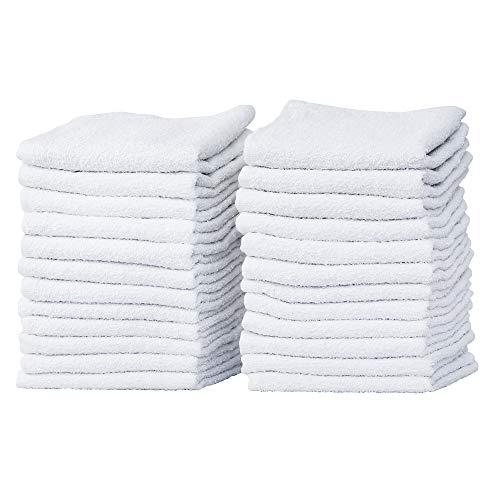 Image of Pacific Linens 24-Pack White Thin 100% Cotton Towel Washcloths, Lightweight, Commercial Grade and Ultra Absorbent