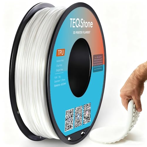 TEQStone TPU Filament 1.75mm White 1Kg Spool 95A Flexible Soft 3D Printer Filament Consistent Diameter +/-0.03mm in Vacuum Package
