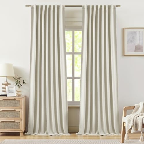 Vision Home Natural Linen Full Blackout Curtains 90 inch Long