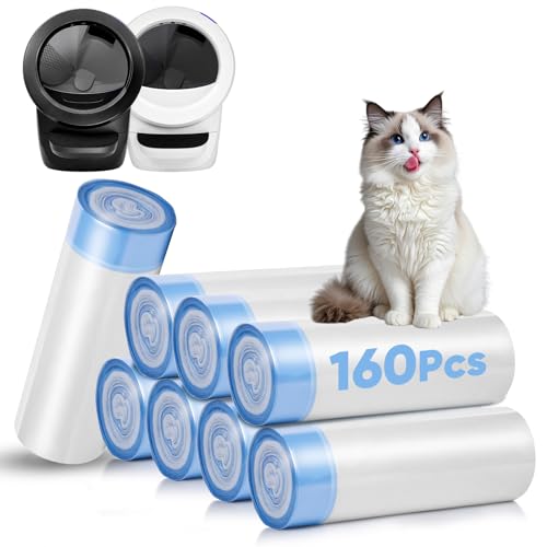 160 Count Cat Litter Box Liners Compatible with Litter Robot 3 & 4 Cat Litter Liners for Automatic Litter Box 10-12 Gallon Heavy Duty Waste Bags with Drawstrings 25.19 x 15.7