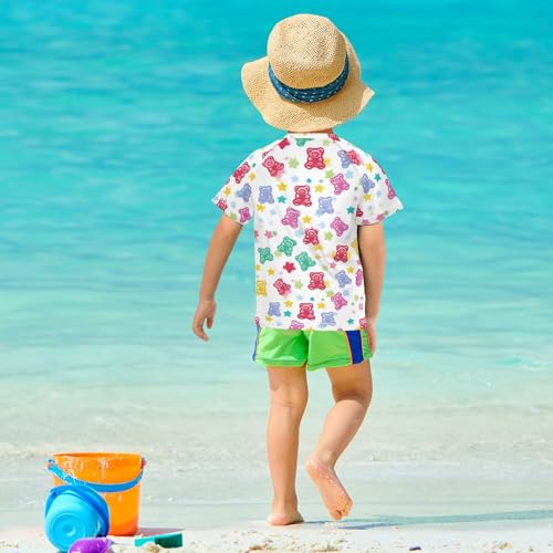 Colorful Gummy Bears Candies Jelly Sweets Kids Bathing Suit UV Protection Athletic Shirt Swimwear Beach Tops 3T 5