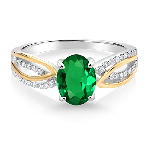 Gem Stone King 8X6MM Oval Gemstone Birthstone and White Lab Grown Diamond Engagement Ring For Women | 925 Sterling Silver and 10K Yellow Gold | Available In Size 5, 6, 7, 8, 92