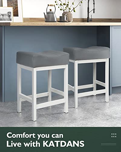 Katdans Bar Stools Set Of 2-Counter Height Stools, 24 Inch Saddle Stool-Pu Leather Kitchen Stools, Light Grey Seat-White Metal Base, Ks861P-Lightgray #TOP4