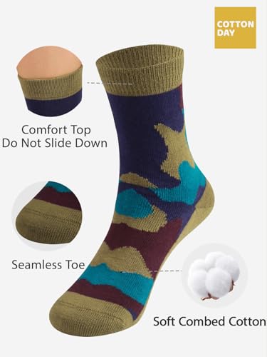 COTTON DAY Kids Boys Crew Dress Socks Bright Colorful Pattern Design Halloween Christmas Shark Camo2