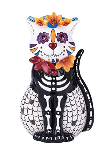 Blue Sky Ceramics Cat Sugar Skulls Tealight Holder, Multi (18429) #TOP2