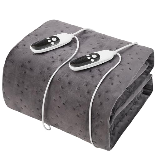 OMERAI Double Electric Heated Blanket Non-slip Electric Blanket Throw 9 Heat Settings & 2 Controllers Heated Blanket Washable Heated Blanket Auto Timer Soft Fleece Electric Blankets 193X137CM