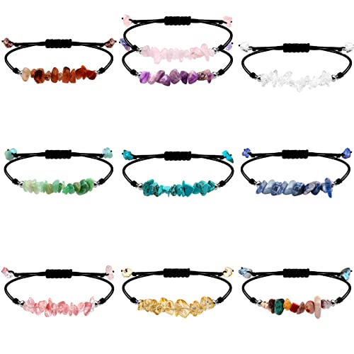 Palotay 10Pcs Natural Stone Crystal Bracelets Healing Crystal Chips Braided Bracelet Set Chakra Amethyst Agate Healing Stones Bracelet Anklet Crystal Spiritual Reiki Yoga Natural Gemstone For Women Girls 10Pcs #TOP16