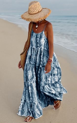 Image of PRETTYGARDEN Women Summer Dresses 2026 Spaghetti Strap Scoop Neck Floral Maxi Dress Flowy Boho Long Sundress with Pockets