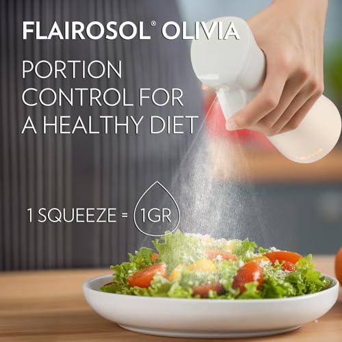 FLAIROSOL OLIVIA Oil Sprayer for Cooking, 200ml Glass Olive Oil Sprayer, Continuous Cooking Spray with Portion Control, Oil Dispenser for Kitchen, Air Fryer, Salad, BBQ (White Bottle, Gold Print)