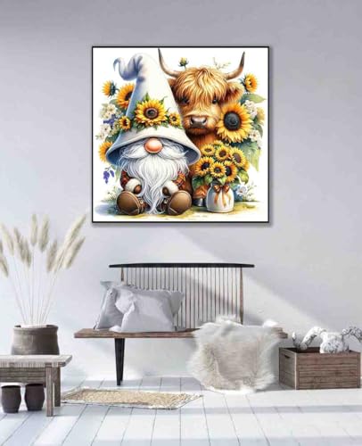 Image of Gnome Stamped Cross Stitch Kits for Adults Beginner,Sunflower Counted Cross Stitch Kits Printed Stitching Cute Patterns Dimensions Needlepoint Art Crafts Embroidery Kits for Adults Beginners