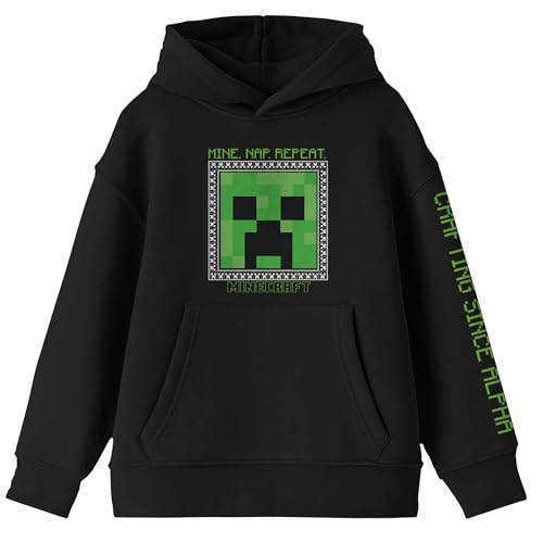 Minecraft Creeper Face Long Sleeve Youth Black Hooded Sweatshirt