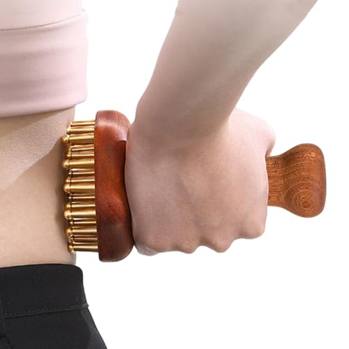 Masqueur de tête à masser le cuir chevelu | Brosse de relaxation à 24 picots en cuivre - Brosse de massage corporel avec manche en bois,pour femmes, hommes,...