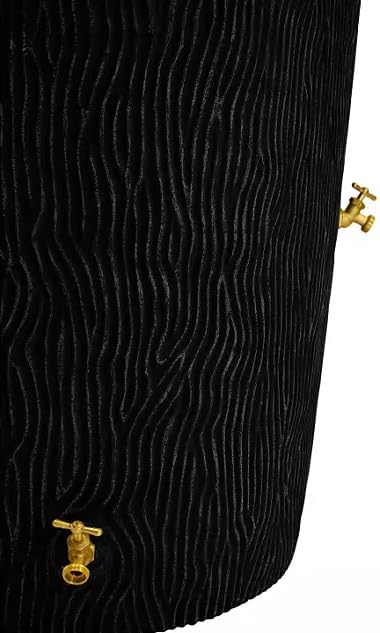 Impressions Bark 90-Gallon Rain Barrel, Wood Grain Design, Decorative Water Collection Tank (Black)