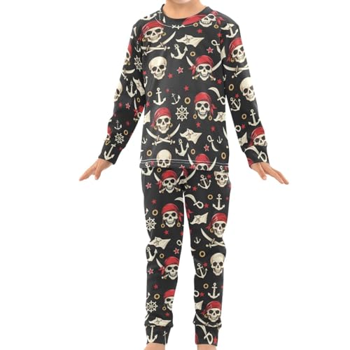 Pigsaly Pajama Set 2 Piece Retro Rope Skull Anchor Pirate Rudder Pajama Sets Long Sleeve Pjs Sleepwear 6Y3