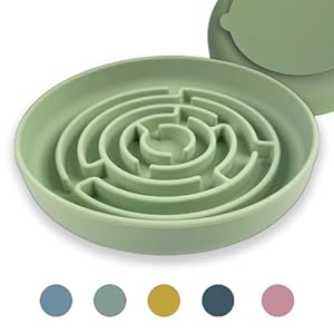 Slow Feeder Dog Bowl Large 19 cm | Food Bowl for Cats & Puppy | Anti-Gulp Anti-Chocking Non-Spill with Strong Suction Base | Up to 10x Slow Eating | New Maze Design (Green)
