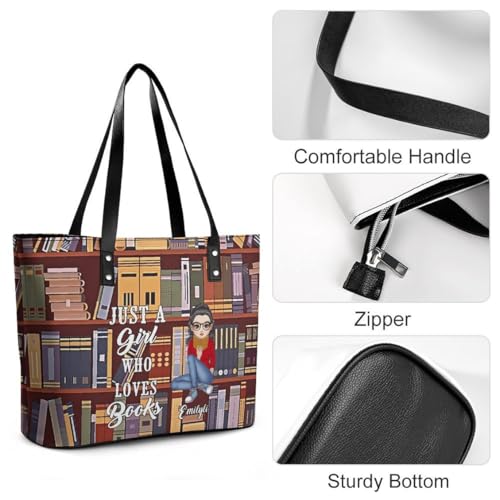 Just A Girl Who Loves Books Personalized PU Leather Bag Custom Book Lover Handbag Bookish Shoulder Bag Gift4